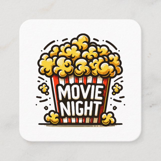 Movie Night Delight Playful Popcorn Square Business Card (Front)