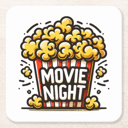 Movie Night Delight Playful Popcorn Square Paper Coaster