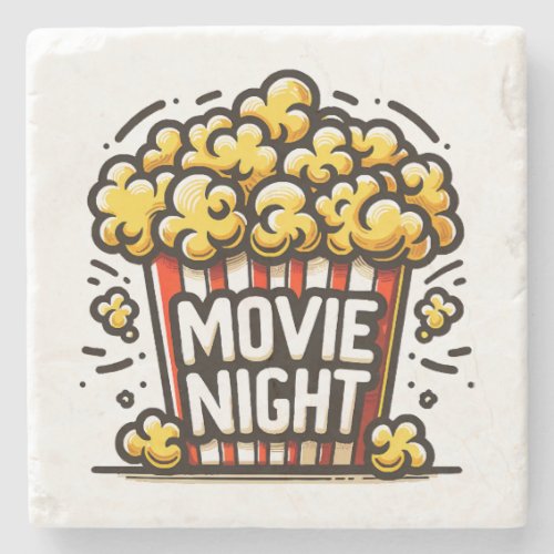 Movie Night Delight Playful Popcorn Stone Coaster