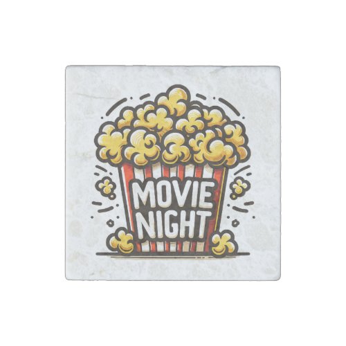 Movie Night Delight Playful Popcorn Stone Magnet