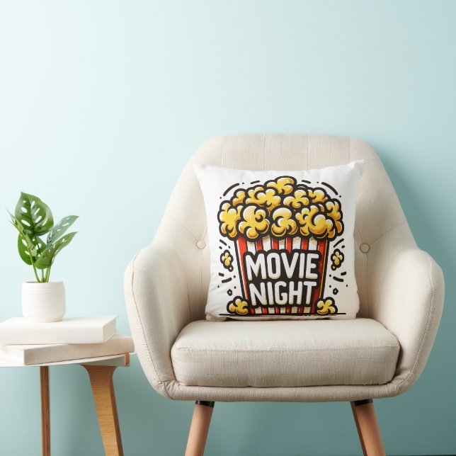 Movie Night Delight Playful Popcorn Throw Pillow (Chair)
