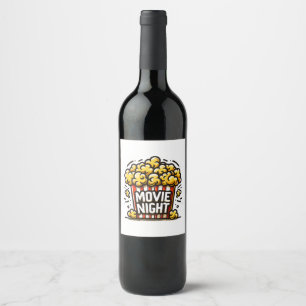 Movie Night Delight Playful Popcorn Wine Label