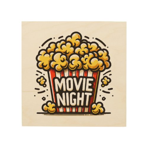Movie Night Delight Playful Popcorn Wood Wall Art