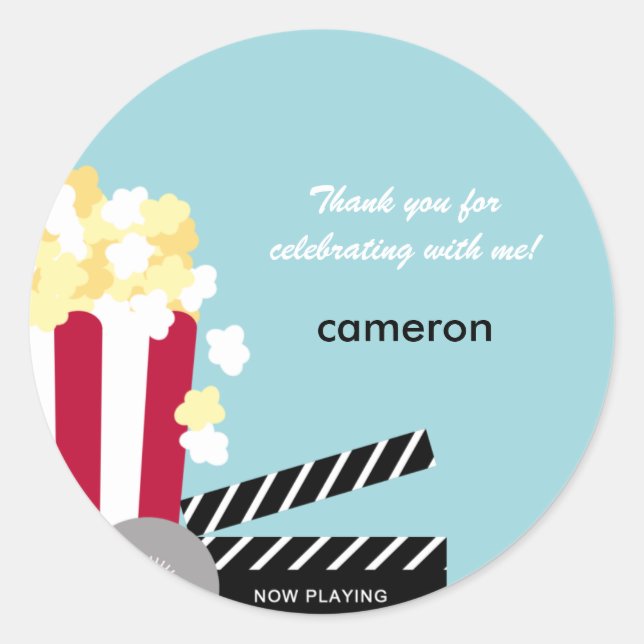 Movie Night Favor Sticker or Envelope Seal (Front)