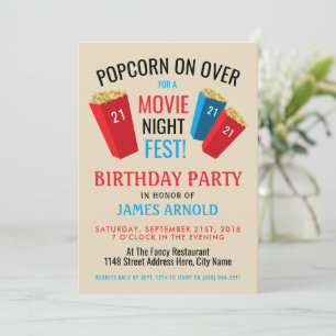 Movie Night Fest, Popcorn Box Birthday Party Invitation