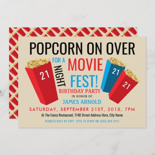 Movie Night Fest Popcorn Box Birthday Party Invitation