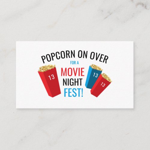 Movie Night Fest Popcorn Box Birthday Party Ticket Enclosure Card