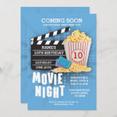 Movie Night Film Cinema Birthday Party Blue Invite (Front/Back)