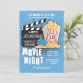 Movie Night Film Cinema Birthday Party Blue Invite (Standing Front)