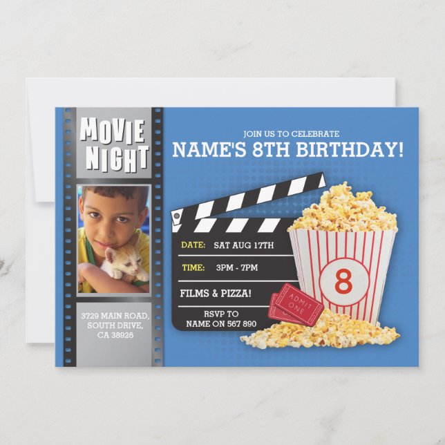Movie Night Film Cinema Birthday Party Photo Invitation (Front)