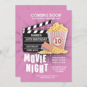 Movie Night Film Cinema Birthday Party Pink Invite (Front/Back)