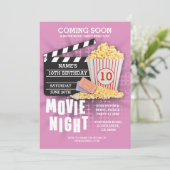 Movie Night Film Cinema Birthday Party Pink Invite (Standing Front)