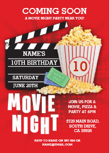 movie night film cinema birthday party red invite