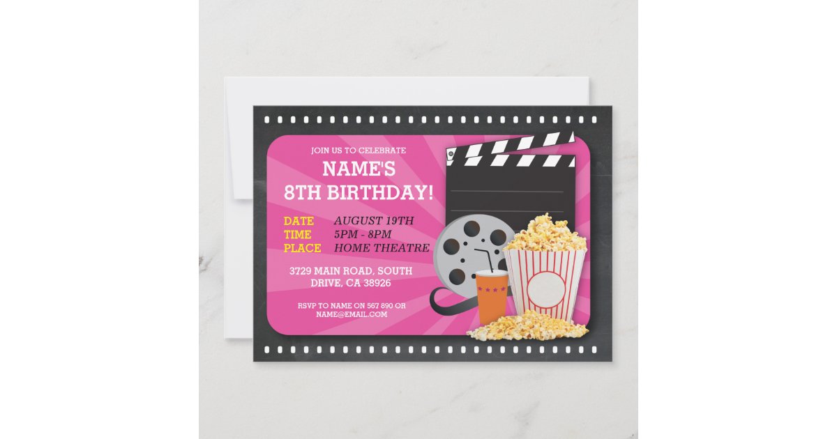 Movie Night Film Cinema Birthday Party View Invite | Zazzle