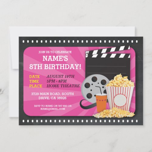 Movie Night Film Cinema Birthday Party View Invite