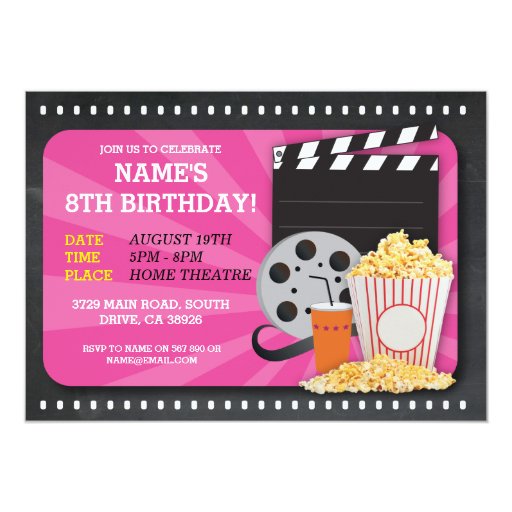 Movie Night Film Cinema Birthday Party View Invite | Zazzle