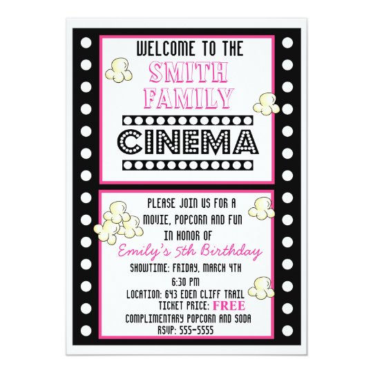 Movie Night Film Strip Popcorn Birthday Invitation