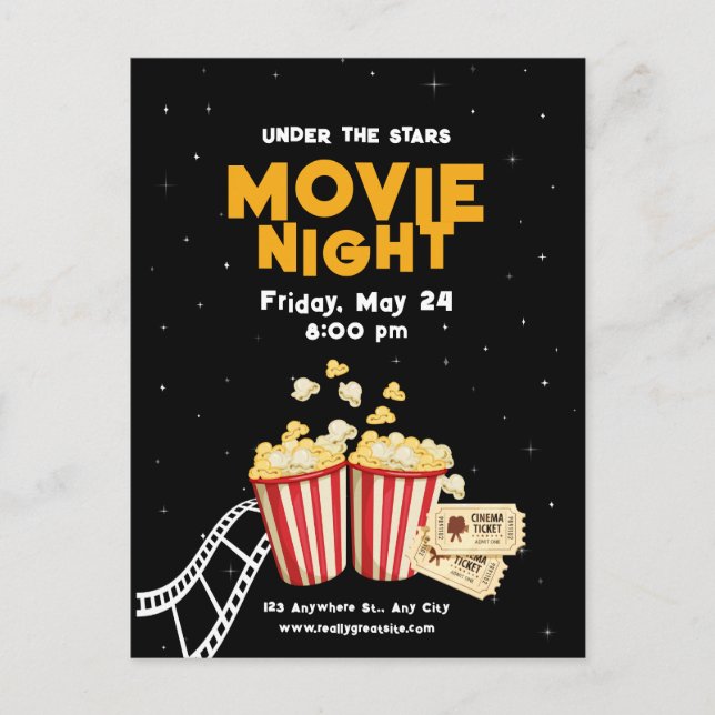 Movie Night Flyer, Movie Night Birthday Party  Postcard (Front)