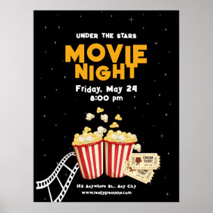 Movie Night Flyer, Movie Night Birthday Party Poster