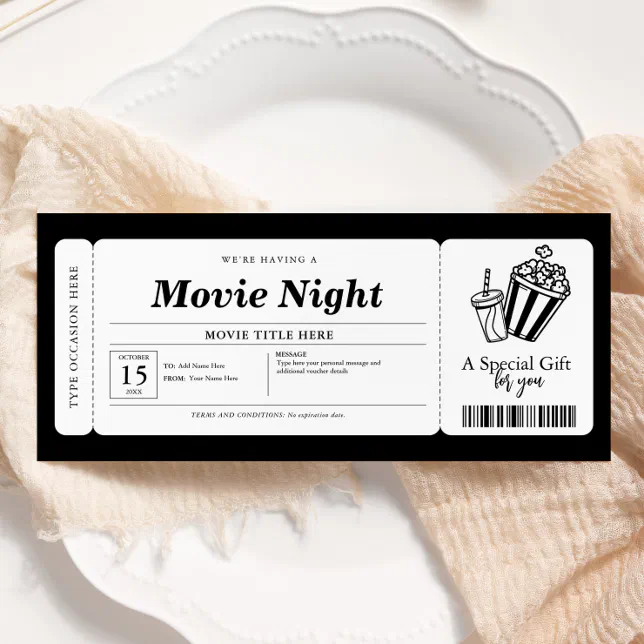 Movie Night Gift Coupon Ticket Invitation | Zazzle