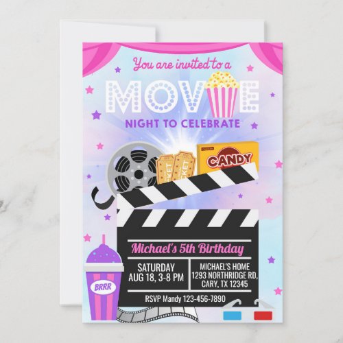 Movie night girl birthday invitation invitation