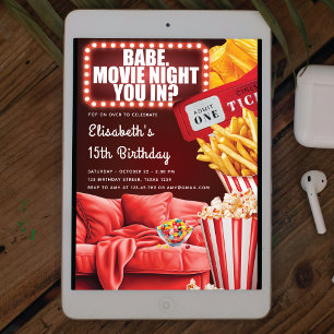 Movie Night Girl Teenage Birthday Invitation