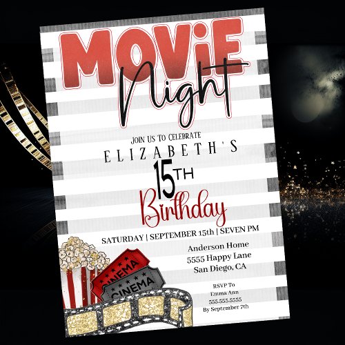 Movie Night Girls 15th Birthday  Invitation