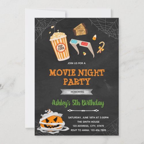 Movie night halloween invitation
