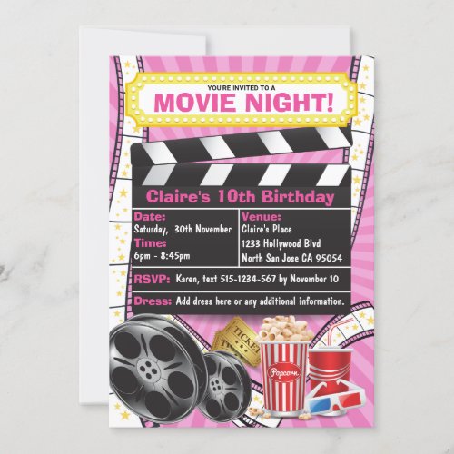 Movie Night Hollywood Clapper Birthday Invitation