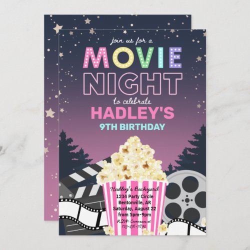 Movie Night Invitation  Movie Birthday Invitation
