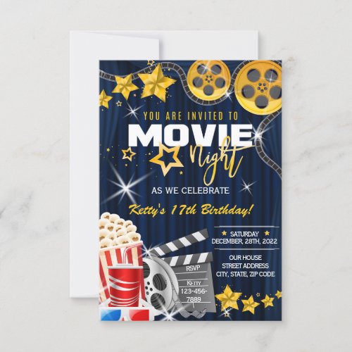 Movie night invitation Movie birthday party Invitation