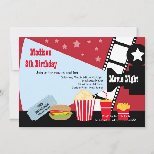 Movie Night Kids Birthday Party Invitation