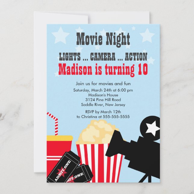 Movie Night Kids Birthday Party Invitation (Front)