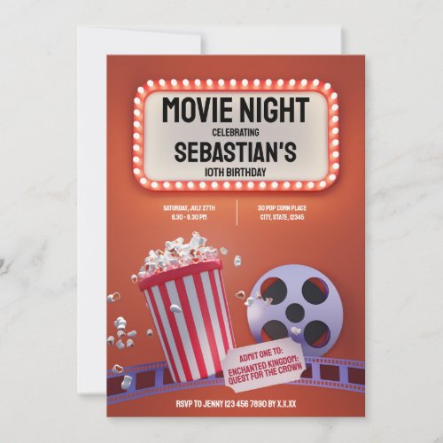 Movie Night Kids Birthday Party Invitation 