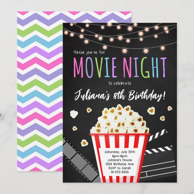 Movie Night Kids Birthday Party Invitation (Front/Back)
