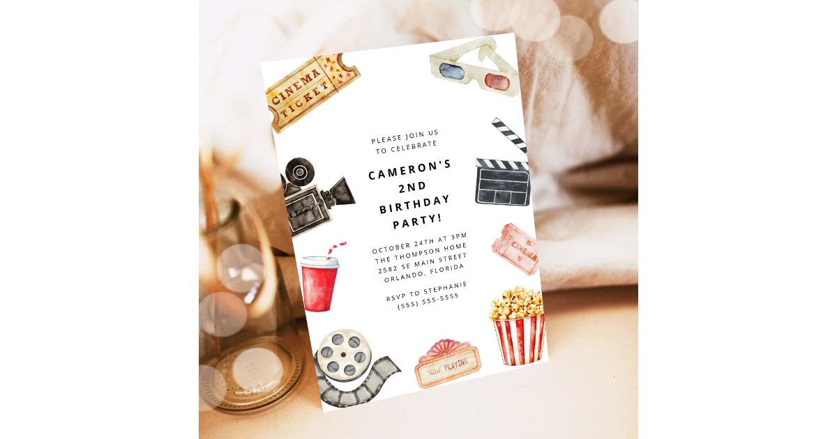 Movie Night Kids Birthday Party Invitation | Zazzle