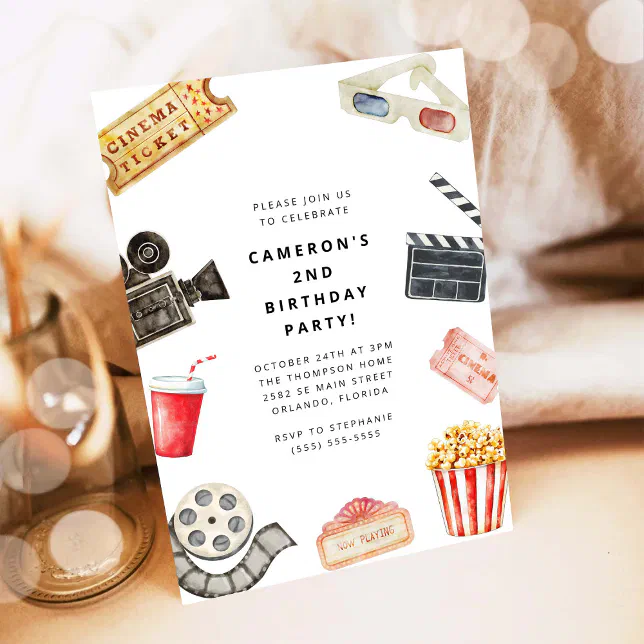 Movie Night Kids Birthday Party Invitation | Zazzle