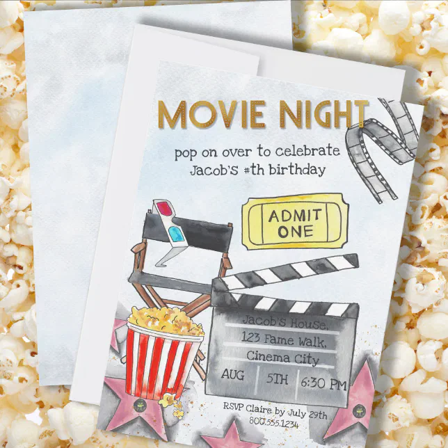 Movie Night Kids Birthday Party Invitation 