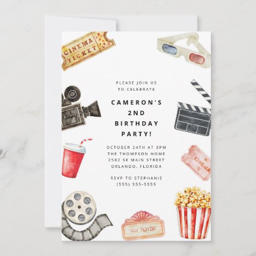 Movie Night Kids Birthday Party Invitation