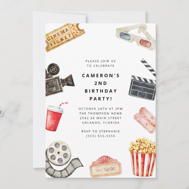 Movie Night Kids Birthday Party Invitation (Front)