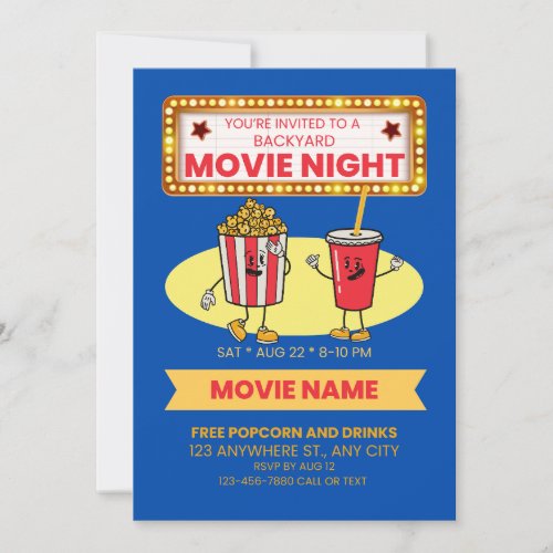 Movie Night Kids Popcorn Party Invitation