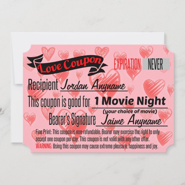 MOVIE NIGHT Love Coupon Invitation (Front)