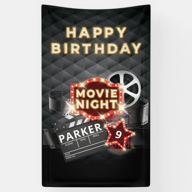 Movie Night Luxury Happy Birthday Banner (Vertical)