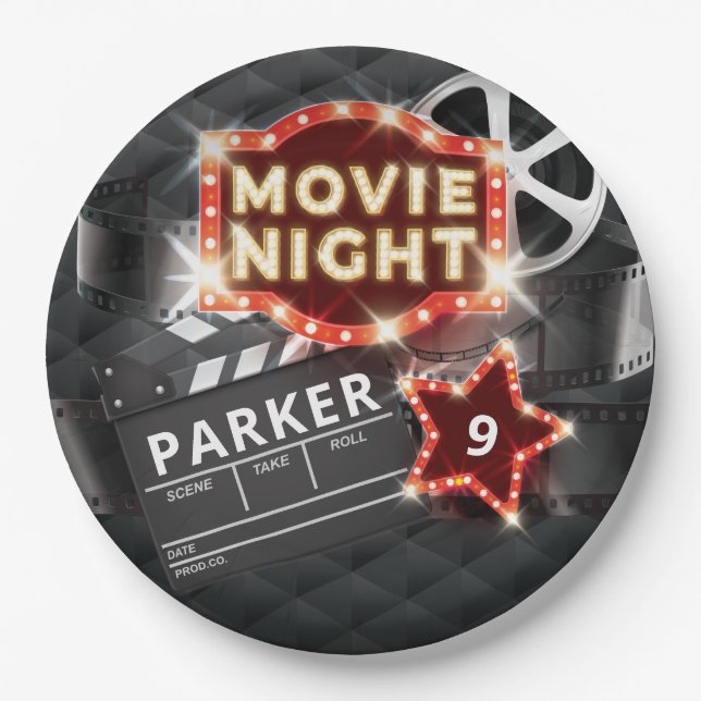 Movie Night Luxury Personalized Paper Plates (Front)