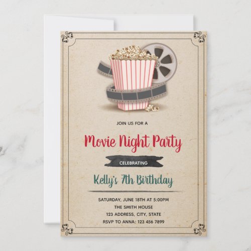 Movie night party invitation