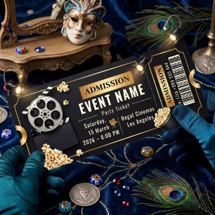 Movie Night Party Ticket Editable Template 2026