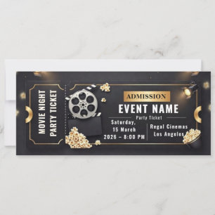 Movie Night Party Ticket Editable Template 2026