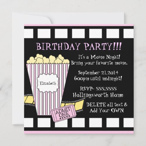 Movie Night-Popcorn Film Strip Invites