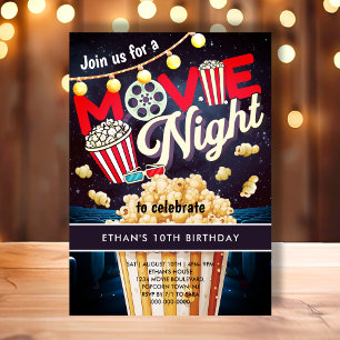 Movie Night Popcorn Kids Birthday Invitation