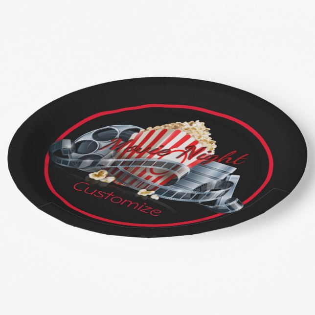 Movie Night Popcorn Paper Plates (Angled)